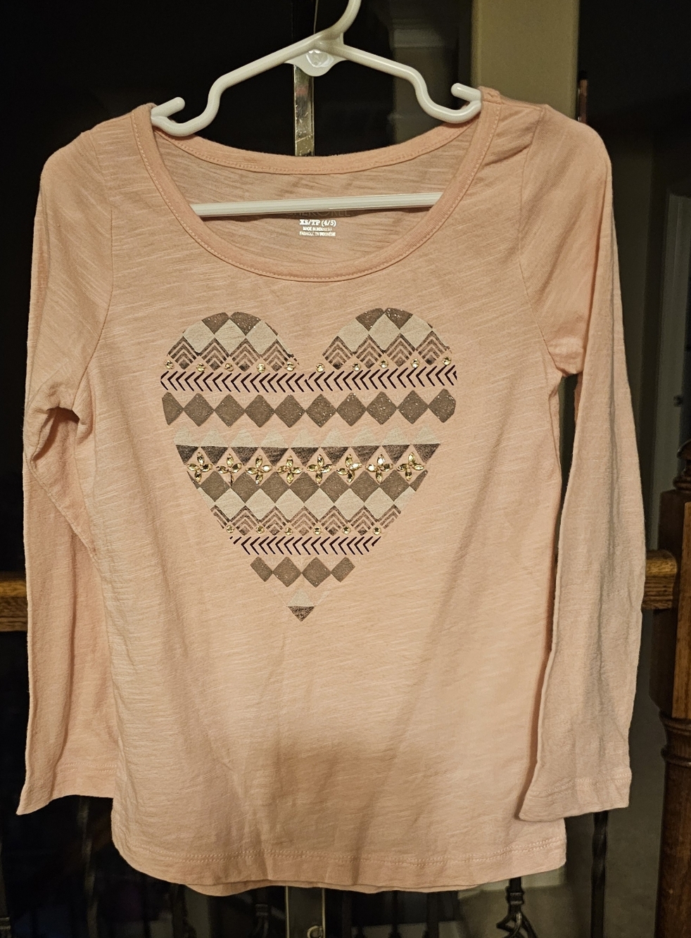 Cherokee Girls' Light Pink Long Sleeve Heart Graphic Tee 4/5